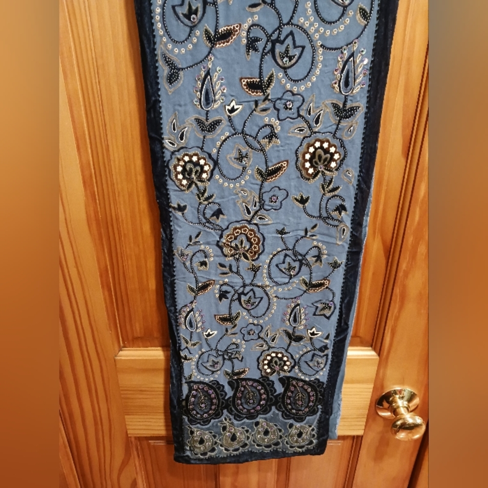 Beaded and sequined silk/rayon burnout velvet scarf EUC
